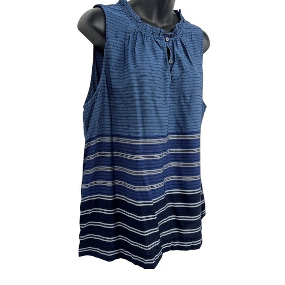 Ann Taylor Loft Women Top Blouse XL Blue Black Striped Sleeveless Round Neck New - Picture 3 of 8